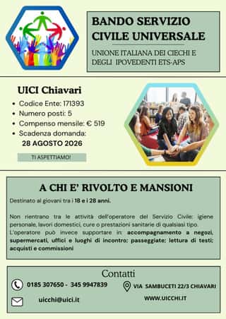 UNIONE ITALIANA DEI CIECHI E DEGLI IPOVEDENTI ETS APS SEZIONE TERRITORIALE  CHIAVARI