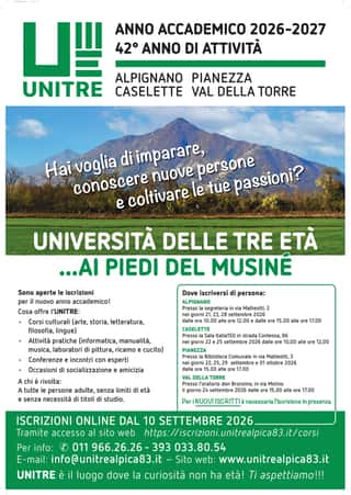 UNITRE - UNIVERSITA' DELLE TRE ETA' APS - SEDE DI ALPIGNANO - CASELETTE - PIANEZZA