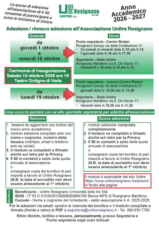 UNIVERSITA' DELLA TERZA ETA' UNITRE UNIVERSITA' DELLE TRE ETA' APS SEDE DI ROSIGNANO MARITTIMO ETS