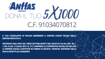Immagine di ANFFAS DI MARSALA APS - ASSOCIAZIONE LOCALE DI FAMIGLIE E PERSONE CON DISABILITA' INTELLETTIVA E DISTURBI DEL NEURO SVILUPPO ASSOCIAZIONE DI PROMOZIONE SOCIALE