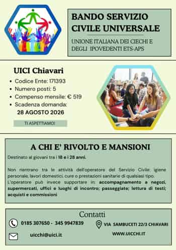 Immagine di UNIONE ITALIANA DEI CIECHI E DEGLI IPOVEDENTI ETS APS SEZIONE TERRITORIALE  CHIAVARI