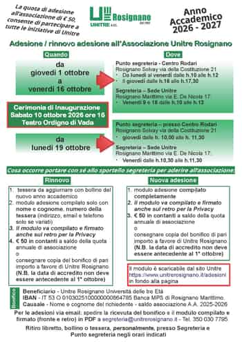 Immagine di UNIVERSITA' DELLA TERZA ETA' UNITRE UNIVERSITA' DELLE TRE ETA' APS SEDE DI ROSIGNANO MARITTIMO ETS